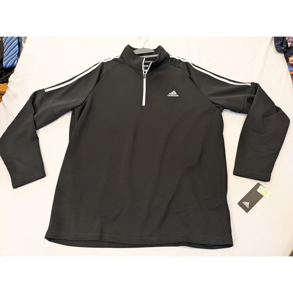 Adidas Pullover Men XL Black French Terry 1/4 Zip Golf UPF 50 Mock Nk NWT